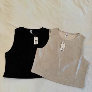 NWT Bundle of 2 Sparkly Black and Cream Sleeveless Tops
